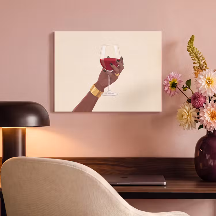 Vrouw - Wijn - Glas - Illustratie - Rood PET vilt klein -sfeer3