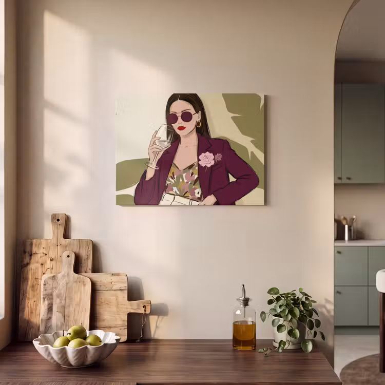 Vrouw - Wijn - Portret - Mode - Modern PET vilt klein -sfeer2