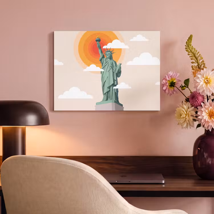 Vrijheidsbeeld - New York - Zon - Modern PET vilt klein -sfeer3