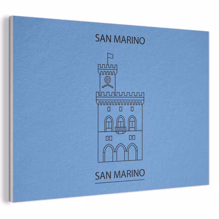 Gebouw - San Marino - Architectuur - Lijntekening - Blauw PET vilt klein -3d