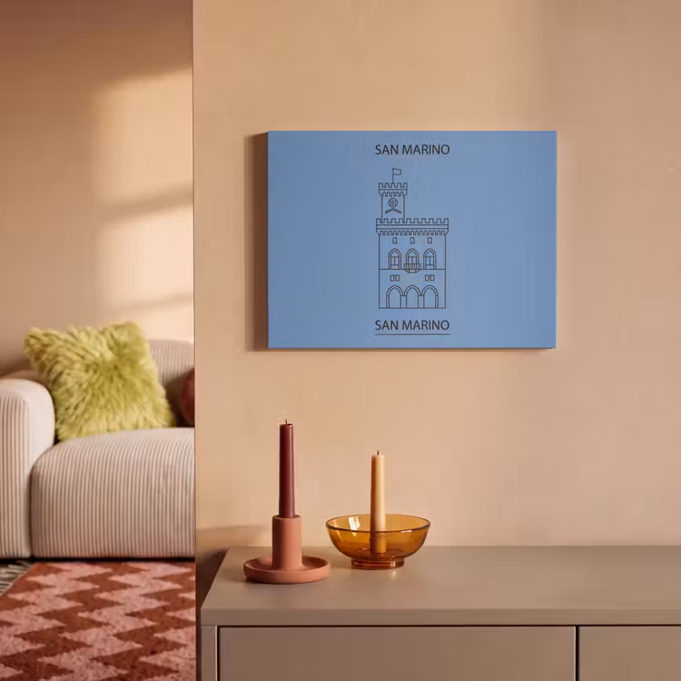 Gebouw - San Marino - Architectuur - Lijntekening - Blauw PET vilt klein -sfeer1