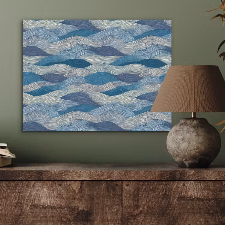 Getekend - Blauw - Wit - Golvend - Streepjes PET vilt klein 837 -sfeer2