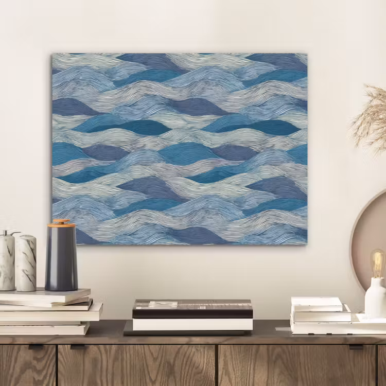 Getekend - Blauw - Wit - Golvend - Streepjes PET vilt klein 837 -sfeer1