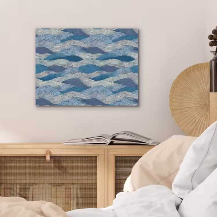 Getekend - Blauw - Wit - Golvend - Streepjes PET vilt klein 837 -sfeer3