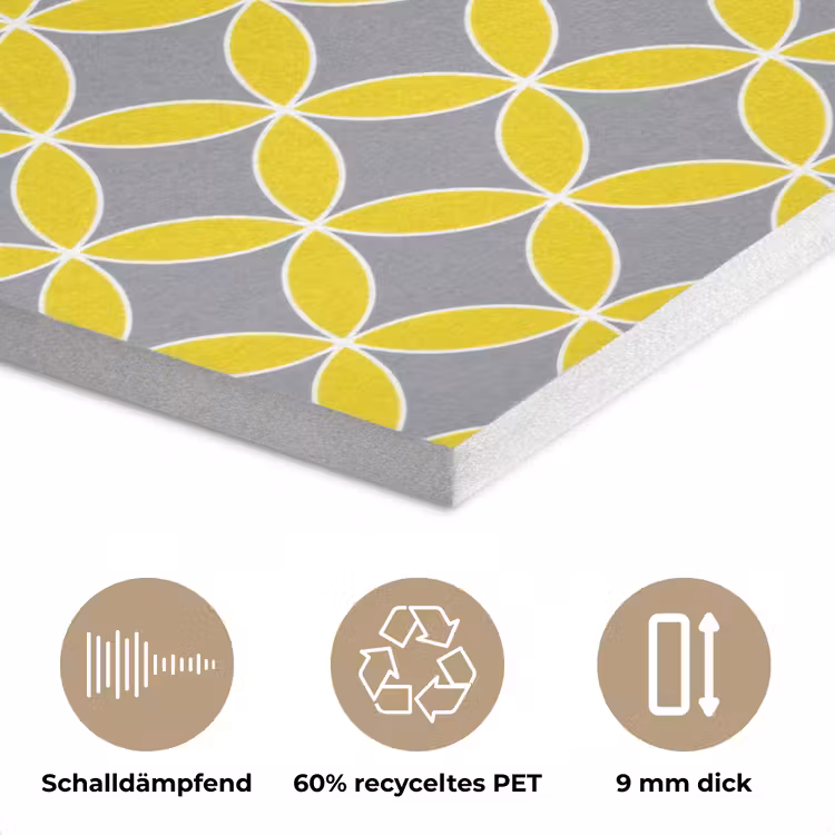 Geometrisch - Cirkels - Modern - Grijs - Geel PET vilt klein 837 -closeup_DE