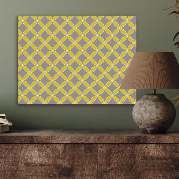 Geometrisch - Cirkels - Modern - Grijs - Geel PET vilt klein 837 -sfeer2