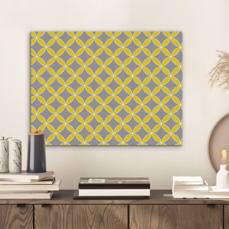 Geometrisch - Cirkels - Modern - Grijs - Geel PET vilt klein 837 -sfeer1