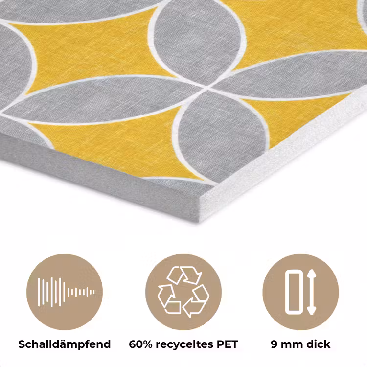 Geometrisch - Cirkels - Textuur - Grijs - Geel PET vilt klein 837 -closeup_DE