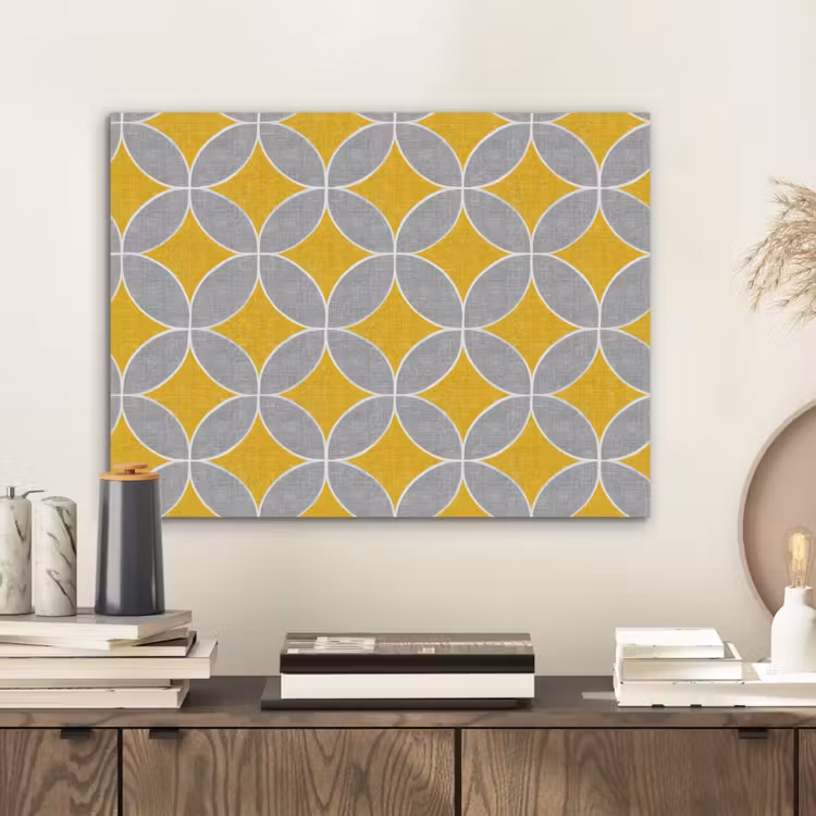 Geometrisch - Cirkels - Textuur - Grijs - Geel PET vilt klein 837 -sfeer1