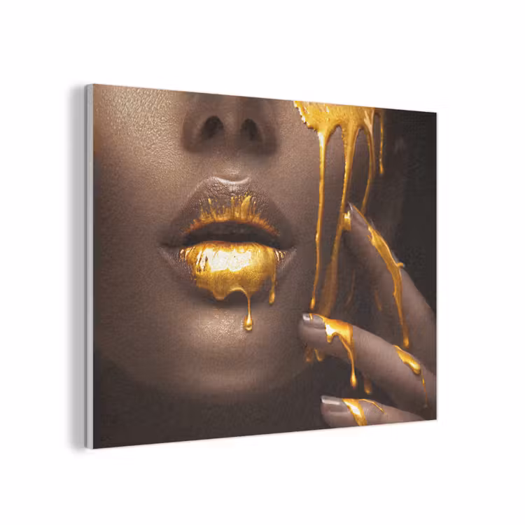 Goud - Vrouw - Verf - Lippen - Luxe PET vilt klein -3d