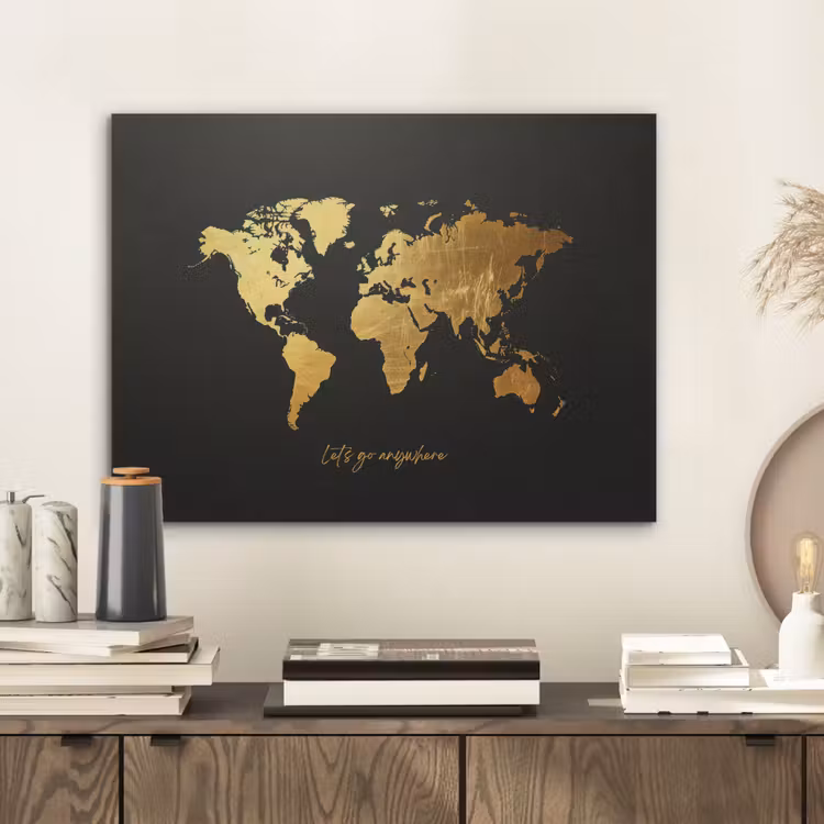 Goud - Glanzend - Wereldkaart - Luxe PET vilt klein -sfeer1