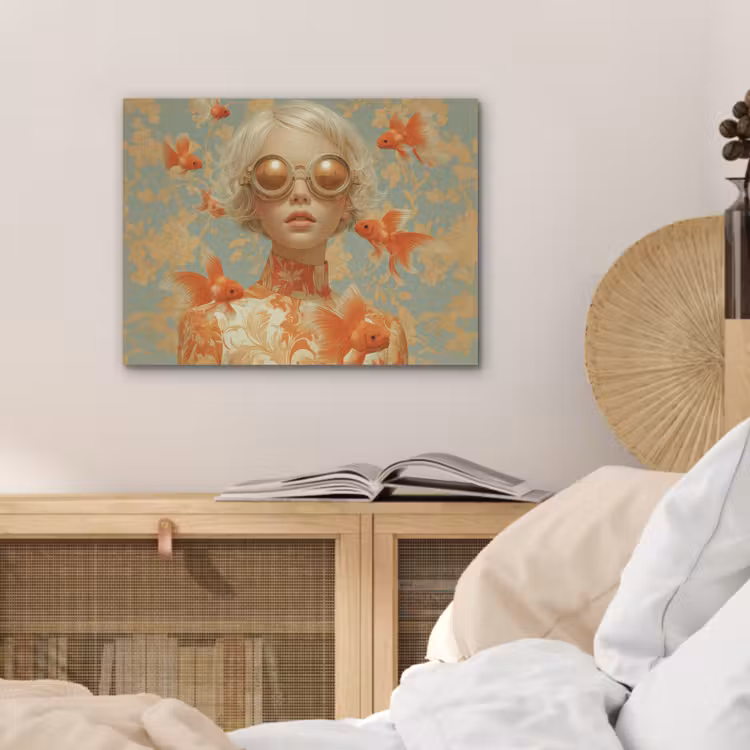 Goudvissen - Oranje - Vrouw - Blond PET vilt klein -sfeer3