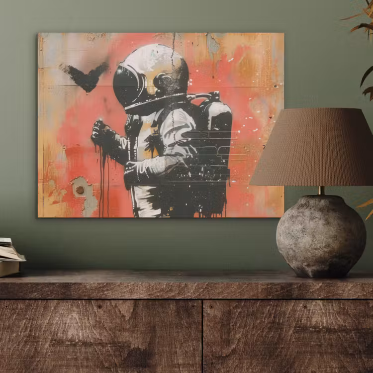 Graffiti - Astronaut - Street art - Ruimte - Banksy PET vilt klein -sfeer2