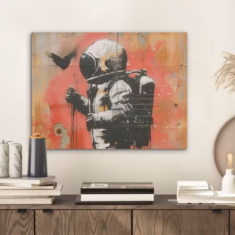 Graffiti - Astronaut - Street art - Ruimte - Banksy PET vilt klein -sfeer1