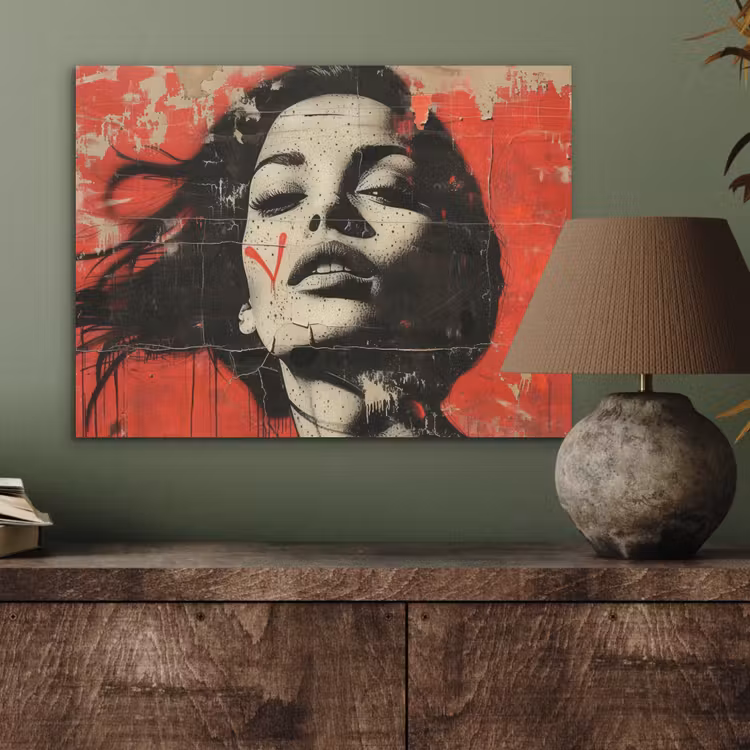 Graffiti - Vrouw - Rood - Street art - Banksy PET vilt klein -sfeer2