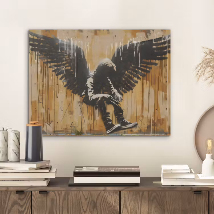 Graffiti - Kunst - Vleugels - Street art - Banksy PET vilt klein -sfeer1