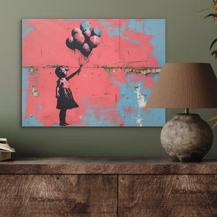 Graffiti - Meisje - Ballon - Banksy - Street art PET vilt klein -sfeer2