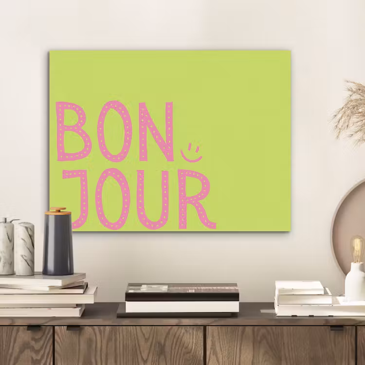 Groen - Smiley - Bonjour - Roze PET vilt klein -sfeer1