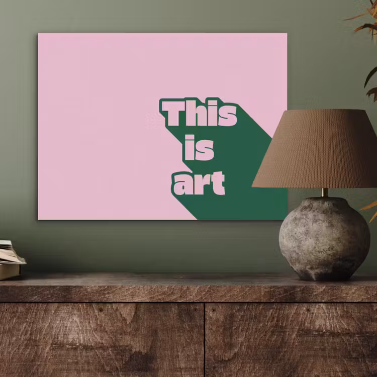 Groen - Teskt - This is art - Roze PET vilt klein -sfeer2