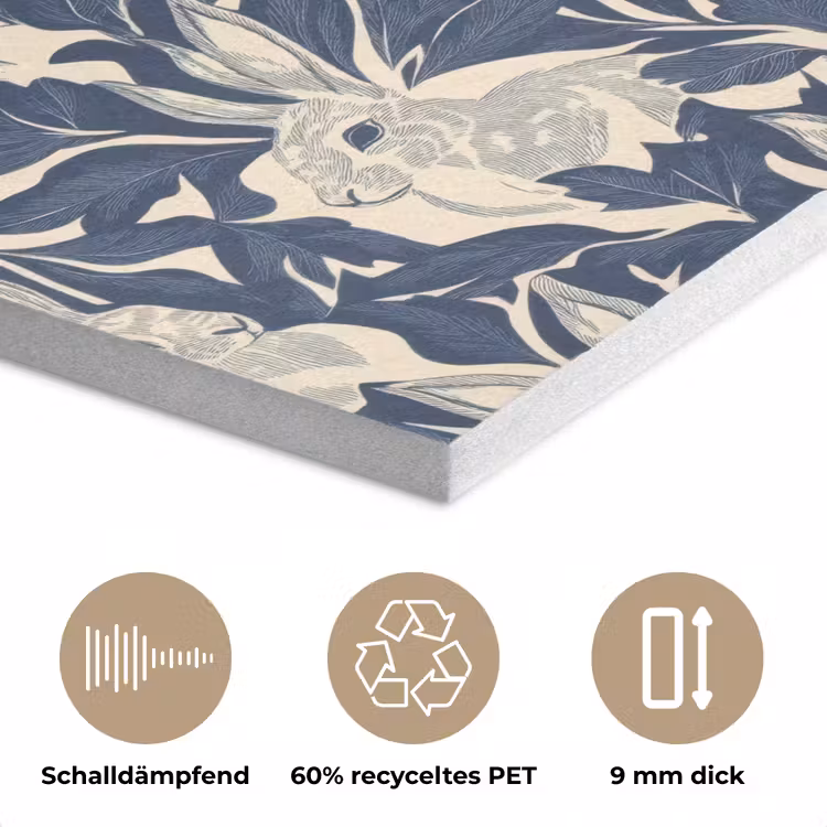 Hazen - Bladeren - Patroon - Blauw - Beige PET vilt klein 837 -closeup_DE