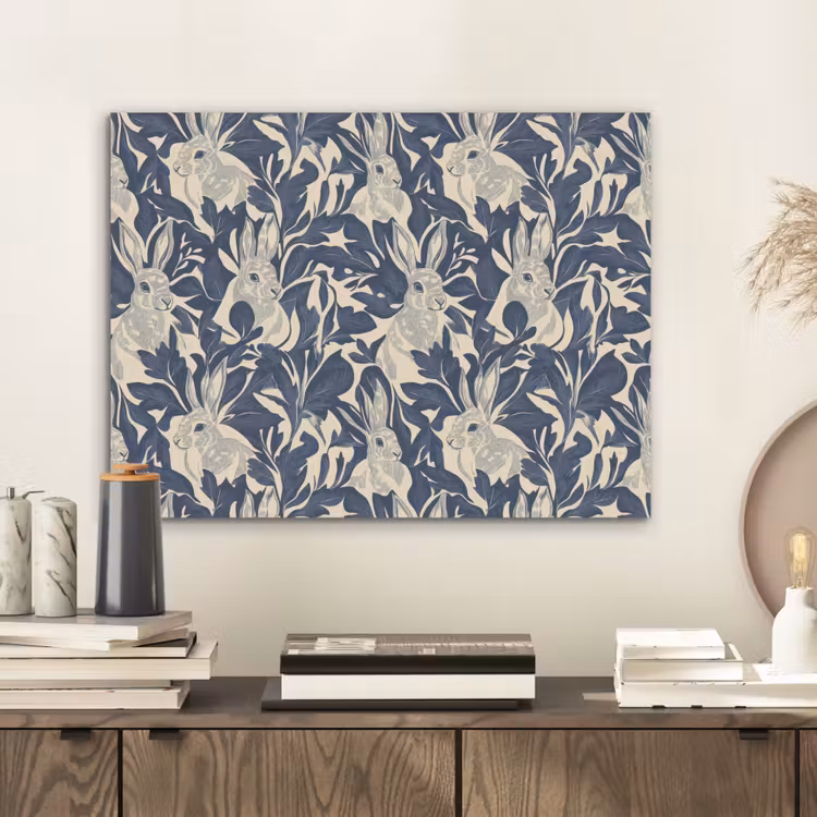Hazen - Bladeren - Patroon - Blauw - Beige PET vilt klein 837 -sfeer1