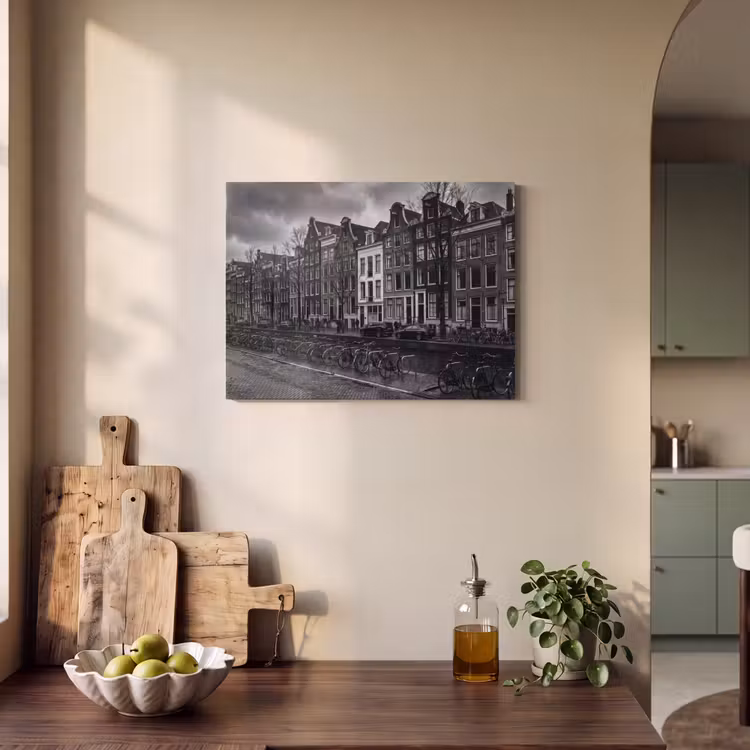 Huis - Gracht - Amsterdam - Architectuur - Zwart-wit PET vilt klein -sfeer2