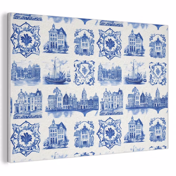 Huizen - Schepen - Blauw PET vilt klein 837 -3d