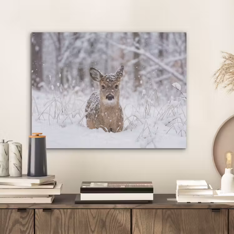 Hert - Sneeuw - Bos - Dieren - Vertederend PET vilt klein -sfeer1