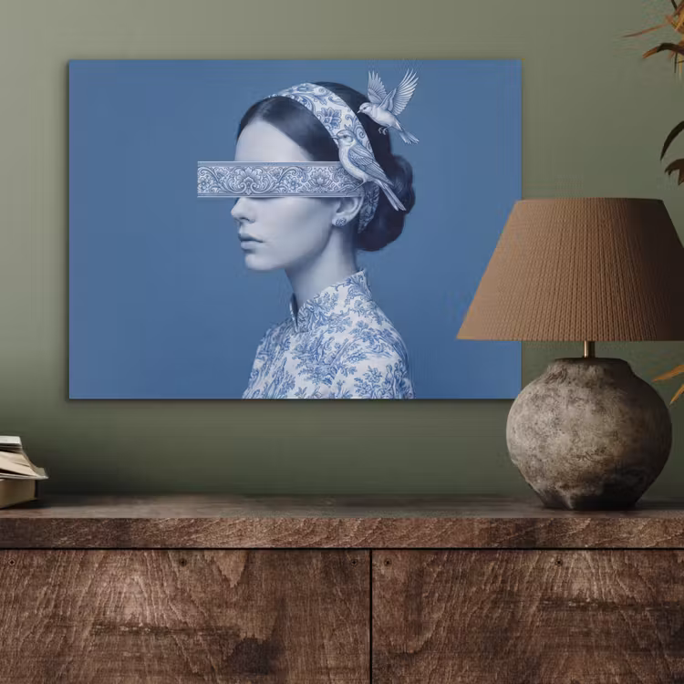 Portret - Klassiek - Wit - Blauw PET vilt klein -sfeer2