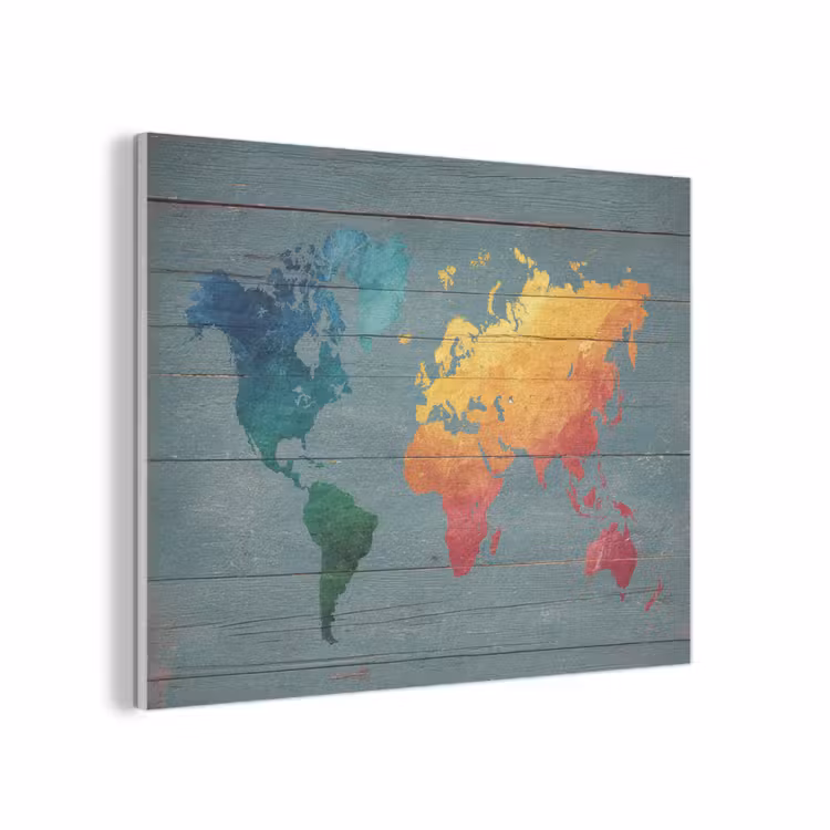 Hout - Planken - Regenboog - Wereldkaart PET vilt klein -3d