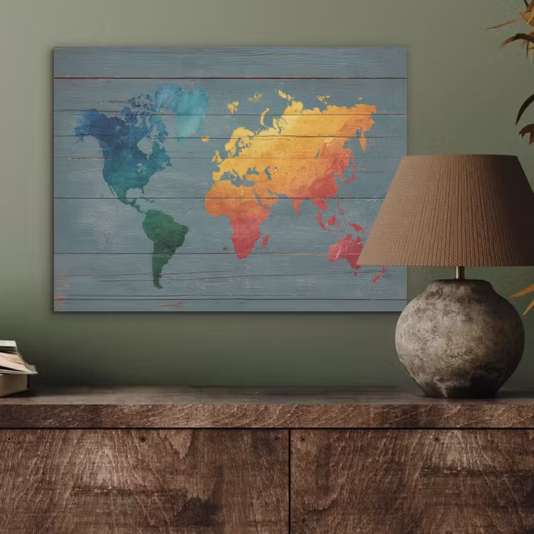 Hout - Planken - Regenboog - Wereldkaart PET vilt klein -sfeer2