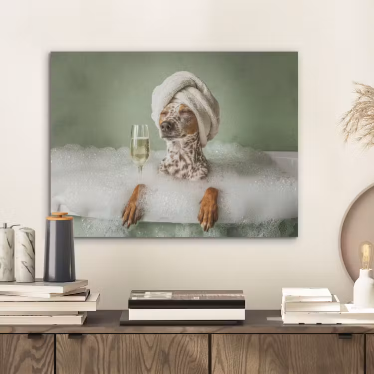 Hond - Bad - Champagne - Handdoek PET vilt klein -sfeer1