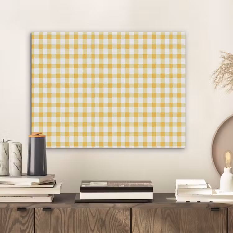 Ruit - Gingham - Klassiek - Geel en Wit PET vilt klein 837 -sfeer1
