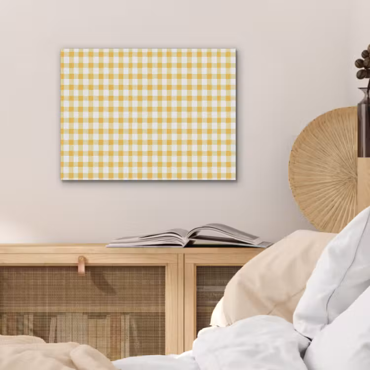 Ruit - Gingham - Klassiek - Geel en Wit PET vilt klein 837 -sfeer3