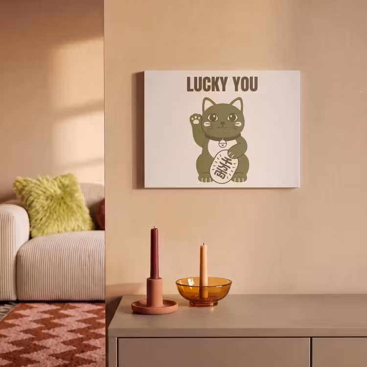 Kat - Geluk - Dieren - Modern - Groen PET vilt klein -sfeer1