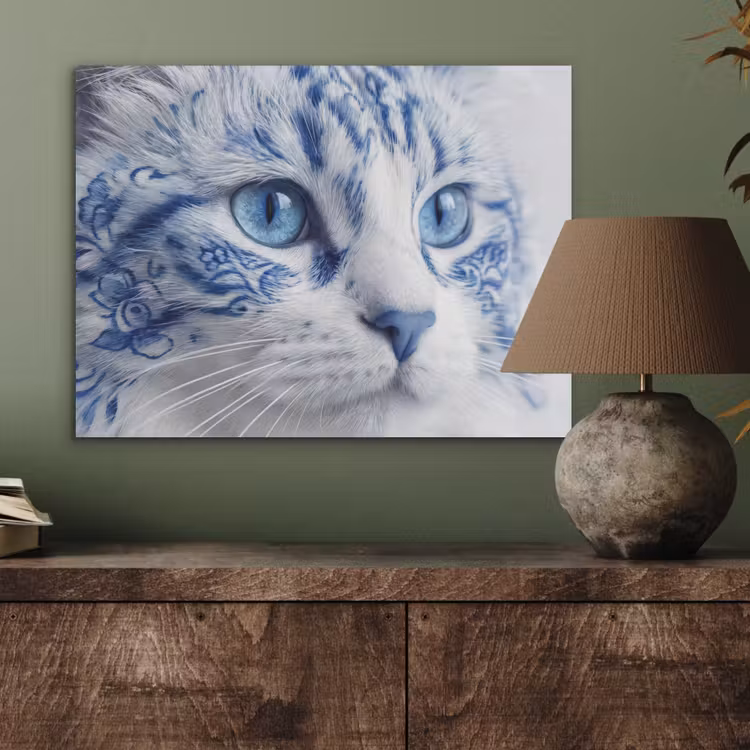 Kat - Patroon - Blauw PET vilt klein -sfeer2