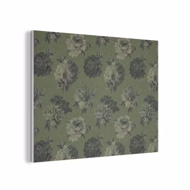 Klassiek - botanisch - olijfgroen - bloemen PET vilt klein 837 -3d