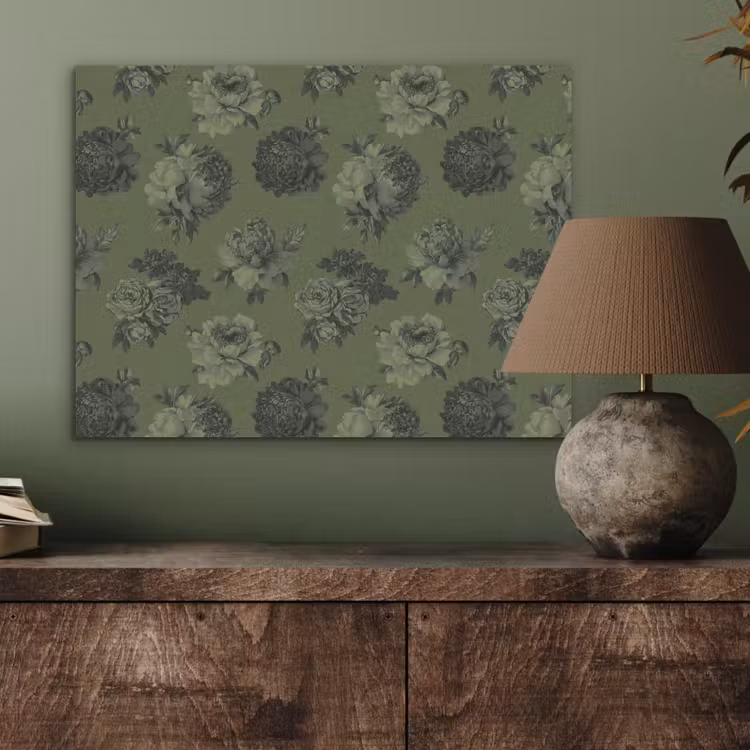 Klassiek - botanisch - olijfgroen - bloemen PET vilt klein 837 -sfeer2