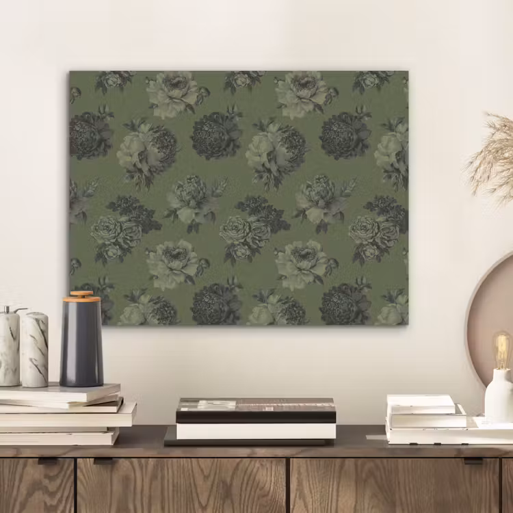 Klassiek - botanisch - olijfgroen - bloemen PET vilt klein 837 -sfeer1