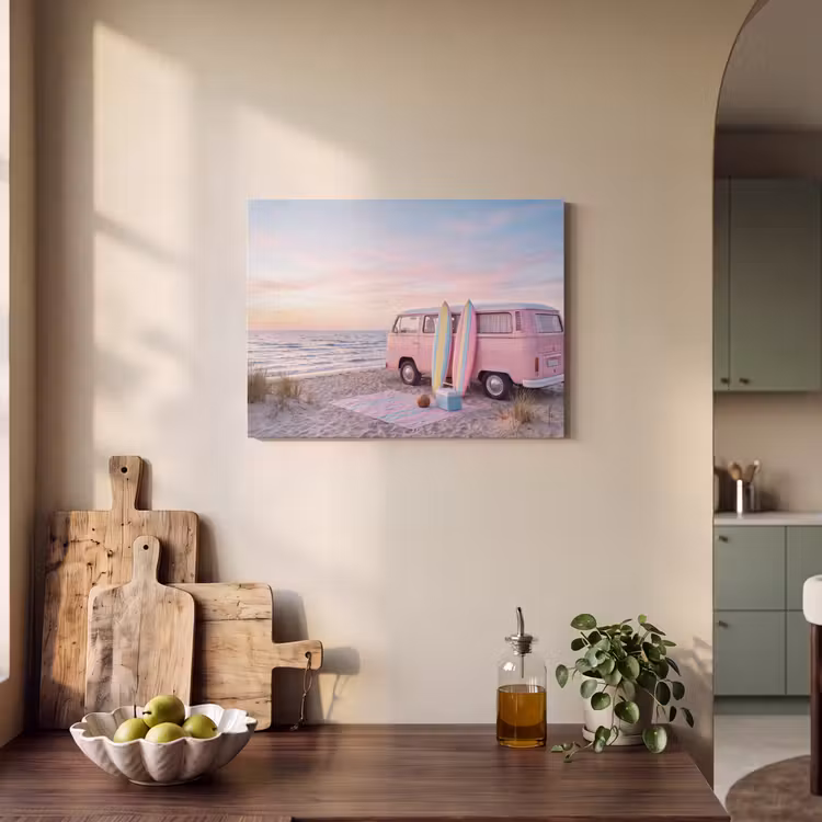 Busje - Strand - Surfplank - Zomer - Roze PET vilt klein -sfeer2