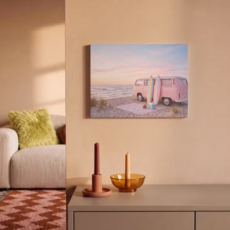 Busje - Strand - Surfplank - Zomer - Roze PET vilt klein -sfeer1
