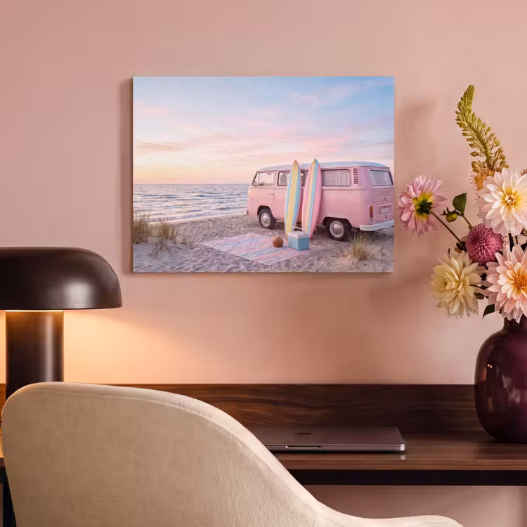 Busje - Strand - Surfplank - Zomer - Roze PET vilt klein -sfeer3