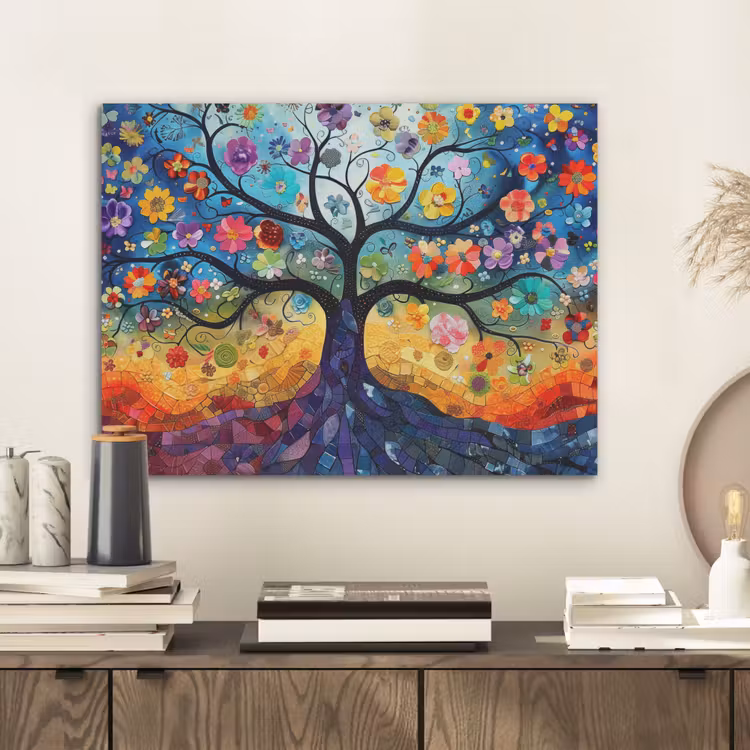 Kunst - Levensboom - Bloemen - Hippie PET vilt klein -sfeer1