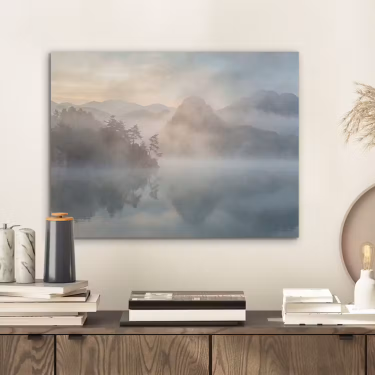 Landschap - Bergen - Mist - Water - Natuur PET vilt klein -sfeer1