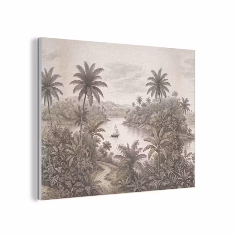 Landschap - Rivier - Boot - Tropisch - Vintage PET vilt klein -3d