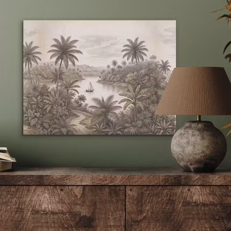 Landschap - Rivier - Boot - Tropisch - Vintage PET vilt klein -sfeer2