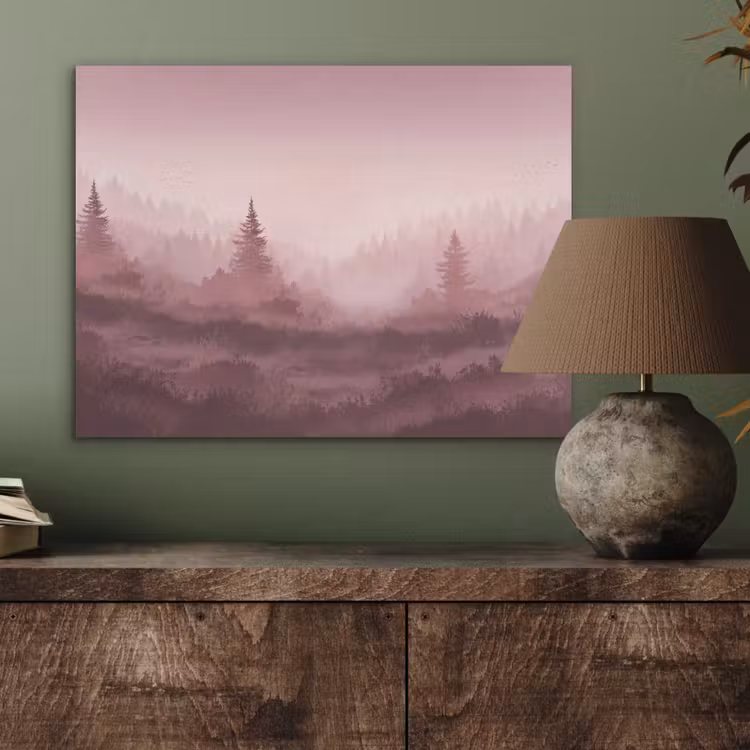 Landschap - Mistig - Roze PET vilt klein -sfeer2