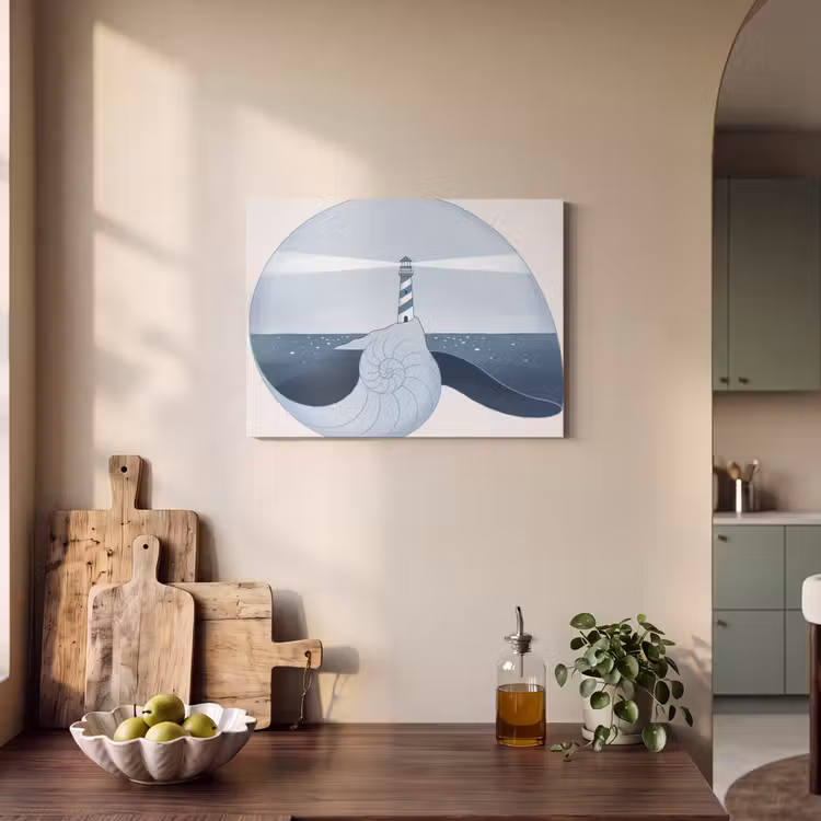 Vuurtoren - Zee - Schelp - Abstract - Blauw PET vilt klein -sfeer2