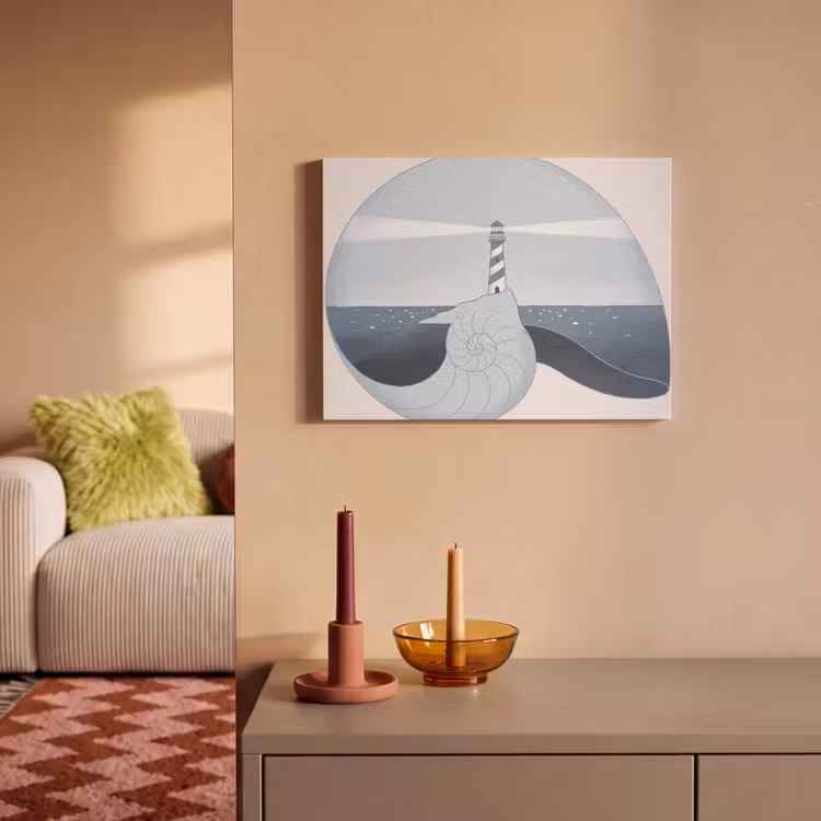 Vuurtoren - Zee - Schelp - Abstract - Blauw PET vilt klein -sfeer1
