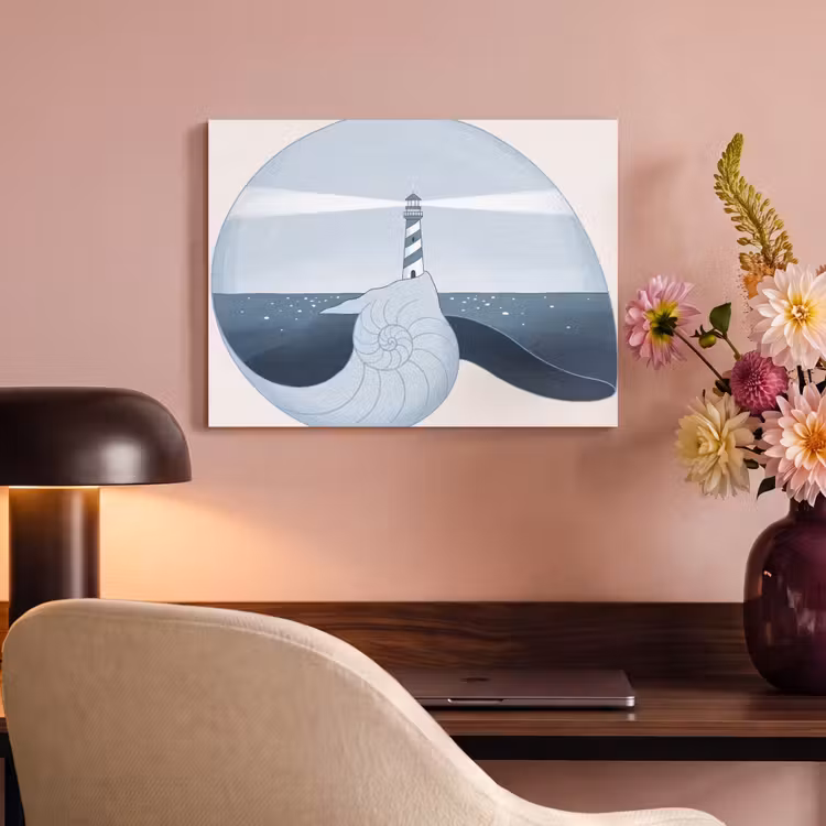 Vuurtoren - Zee - Schelp - Abstract - Blauw PET vilt klein -sfeer3